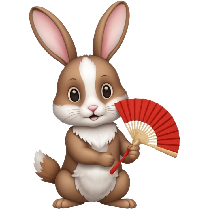 A rabbit hold a folding fan playfully emoji