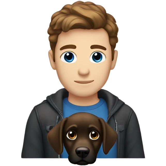 Brown hair blue eyes man holding black lab emoji
