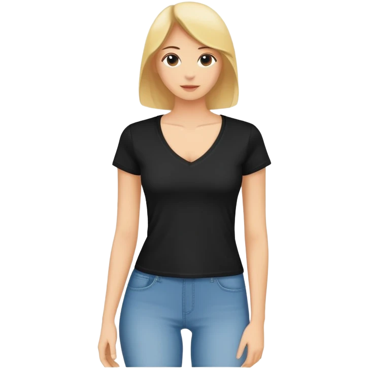 single black fitted v-neck t-shirt, cropped length, simple clean isolated garment only, no accessories, plain white background emoji