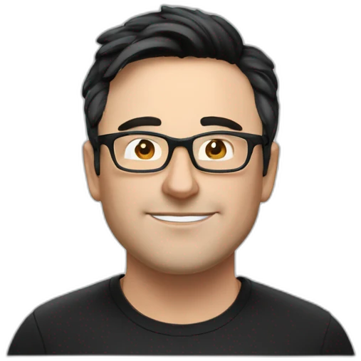Middle aged lean white man with black hair & glasses wearing Tesla T-shirt inside Black Tesla Model 3 emoji
