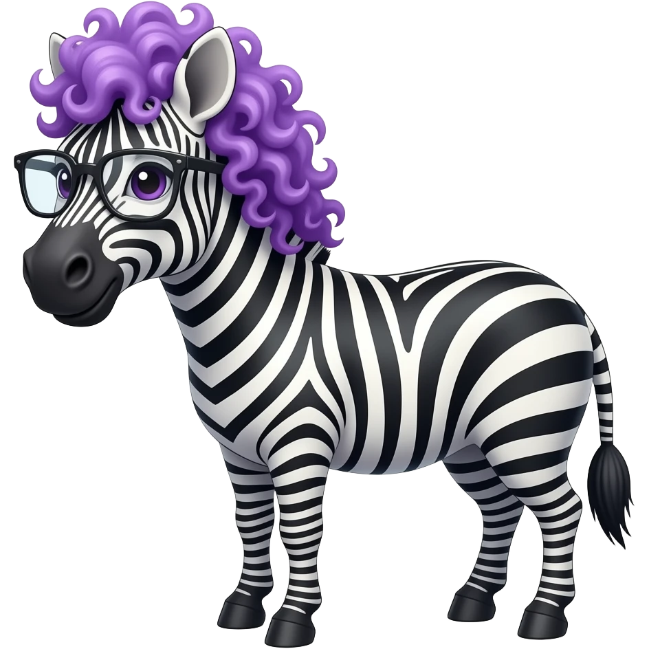 zebra with glassess, and purple curly hair emoji