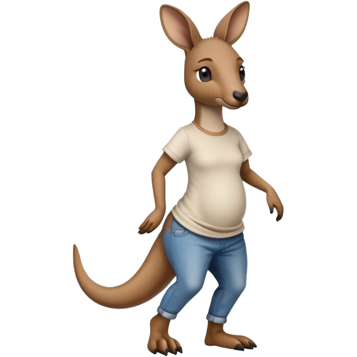 female kangaroo anthropomorphised wearing jeans and a t-shirt walking upright emoji