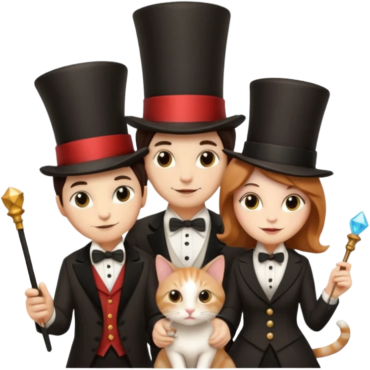 magician couple and their pet cat emoji