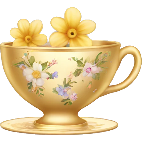 Golden teacup with floral pattern  emoji