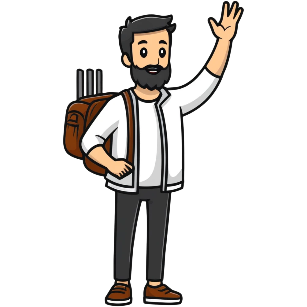 happy bearded guy waving hand emoji