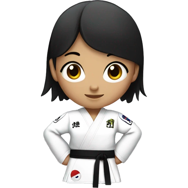 girl with black hair wearing a taekwondo dobok with white belt emoji