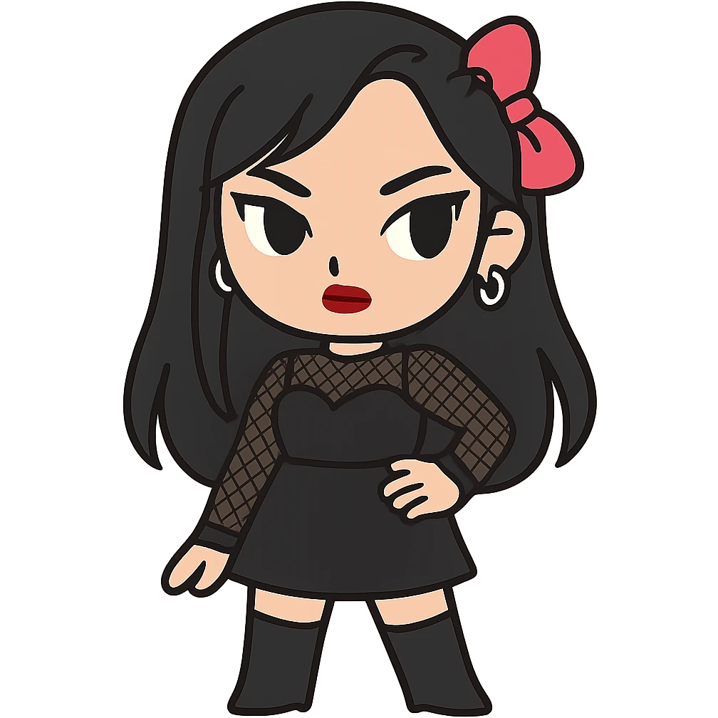Transform the image into a K-pop girl crush style with bold attitude and dark edgy fashion. Preserve the transparent background. emoji