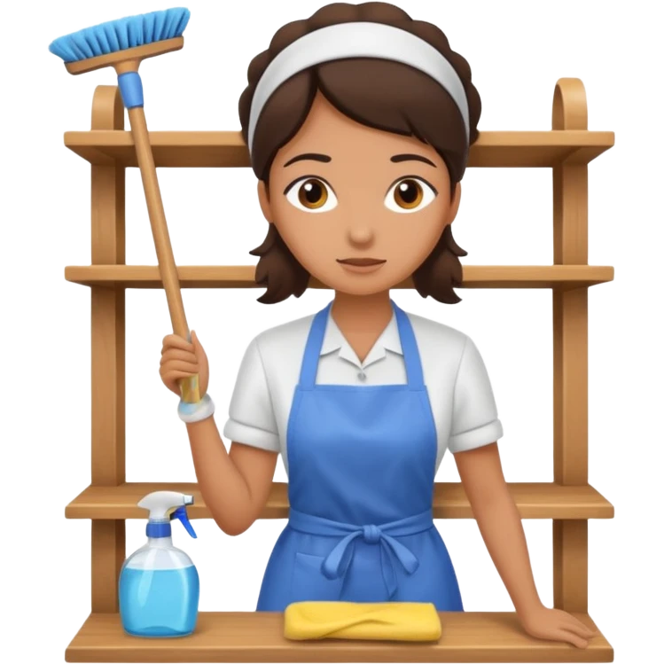 woman anxious cleaning a shelf emoji