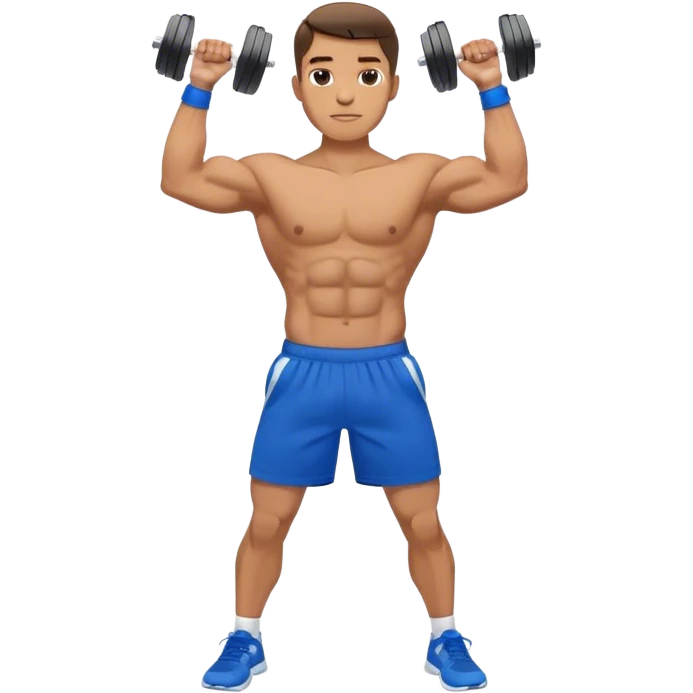 man with blue shorts doing side-lateral raise (T pose) with light dumbbells emoji