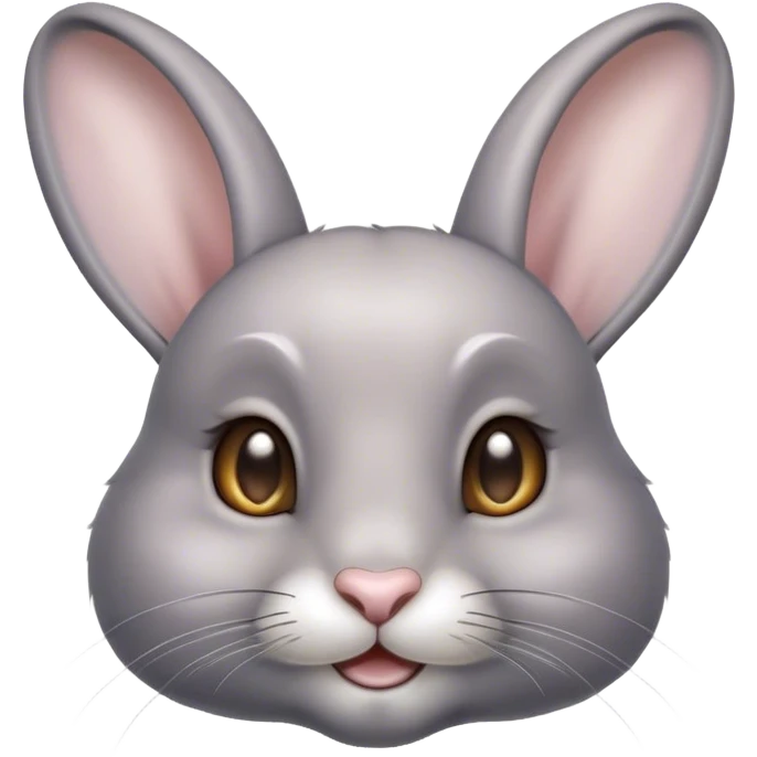Cinematic Cute Grey Rabbit Portrait Emoji, Head tilted playfully and inquisitively, featuring a silky, smooth grey fur with soft, velvety textures, round, sparkling grey eyes filled with curiosity, Simplified yet irresistibly adorable features, highly detailed, glowing with a warm, friendly glow, high shine, affectionate and gentle, stylized with a touch of whimsy, bright and endearing, soft glowing outline, capturing the essence of a mischievous yet loving bunny, so playful it feels like it could hop out of the screen and into your arms! emoji