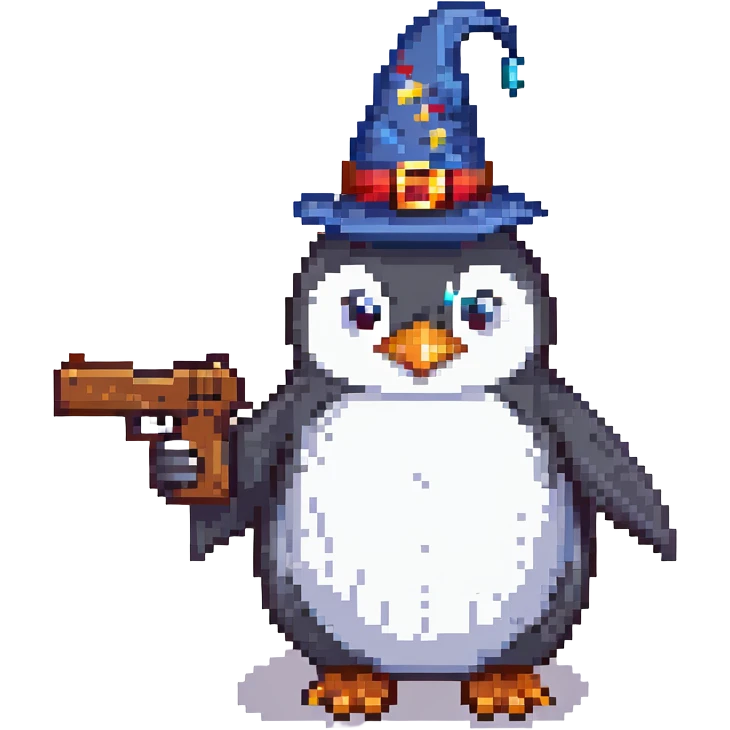 A penguin wizard holding a glock emoji