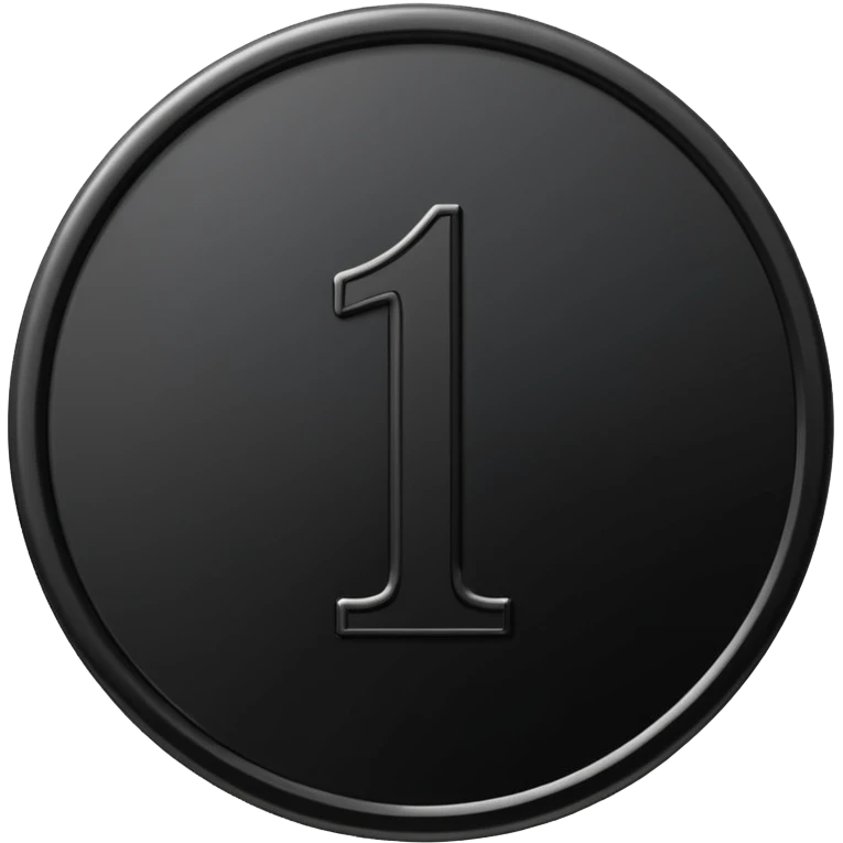 Emoji icon of a black coin with engraved number 1, minimalist style, isolated emoji