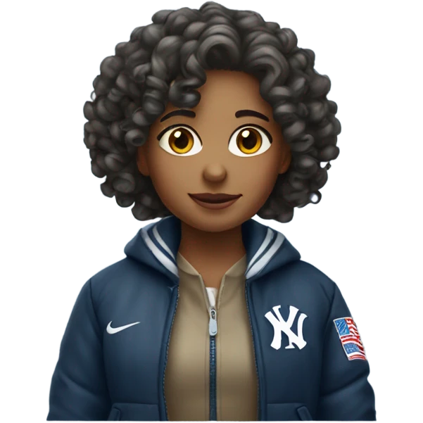 girl with curly hair wearing yankee jacket emoji
