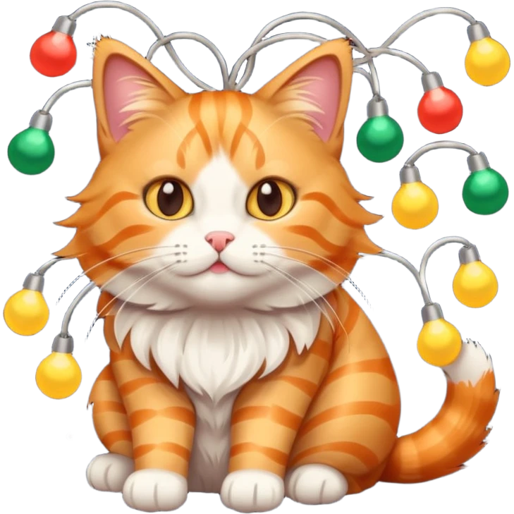 cat tangled up in christmas lights emoji