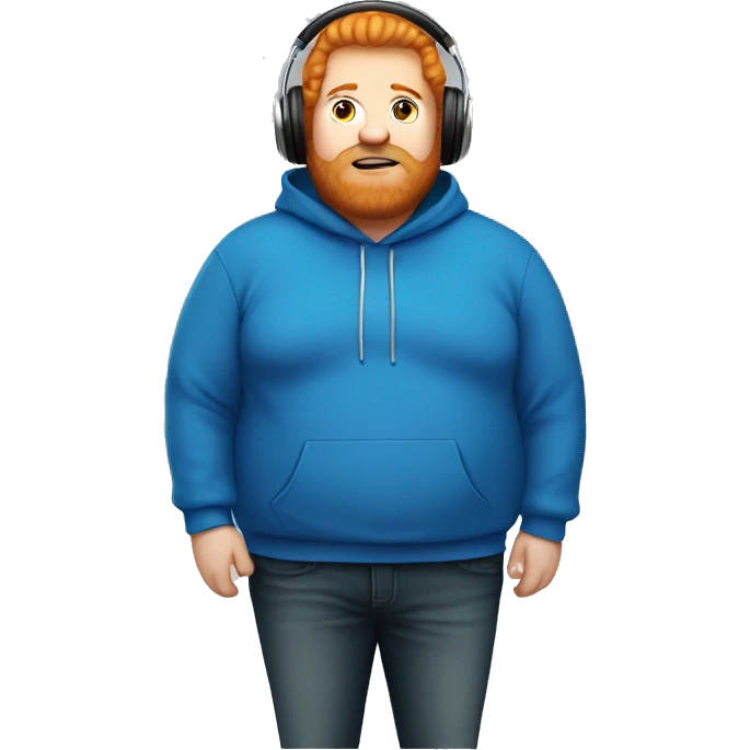 fat man with blue hoodie, headphones, ginger hair and beard emoji