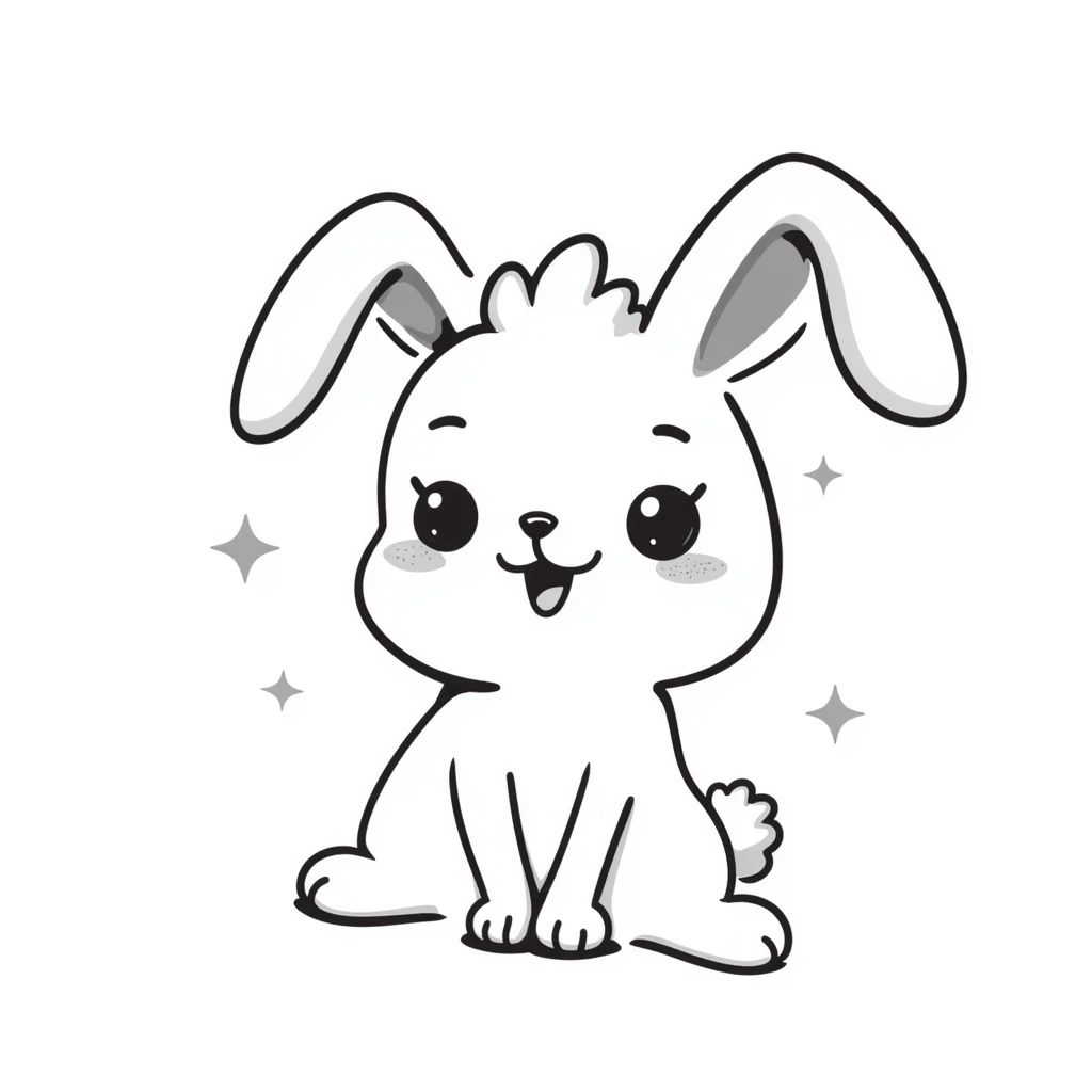 kawaii bunny plush toy with sparkly eyes and a huge smile, soft pastel colors, dreamy hand-drawn style emoji
