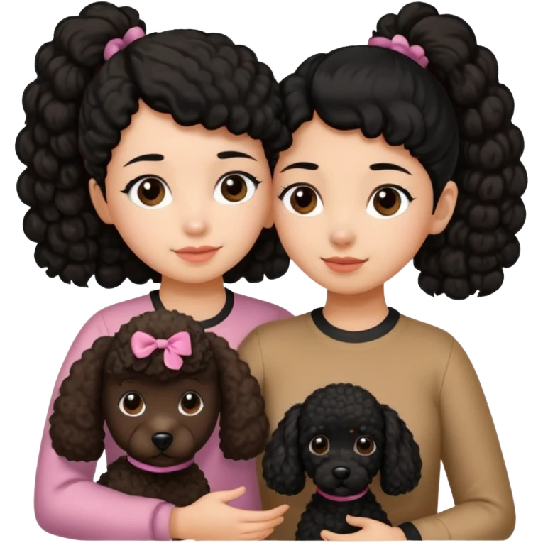 Ponytail black hair girl with brown Poodle say goodbye  emoji