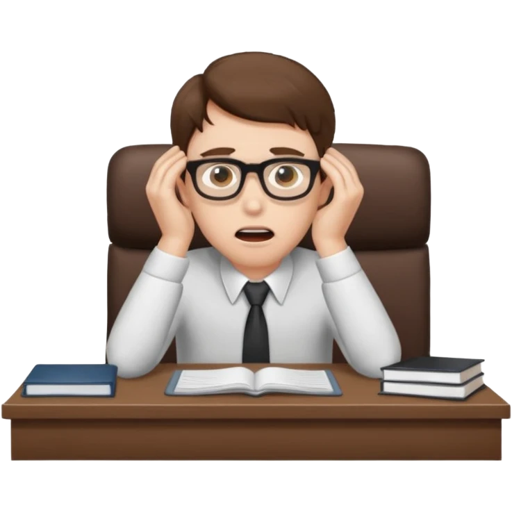 A white man with brown hairs, white skin,   sits at his desk in shock emoji