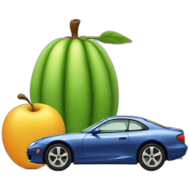 A logo with 2 fruits and a car emoji