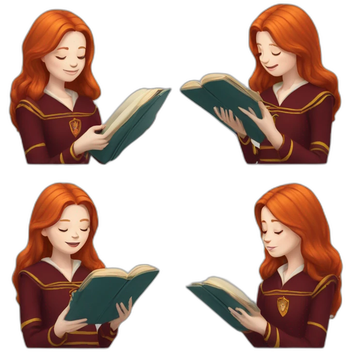 Pale skinned gryffindor Redhead reading a book emoji