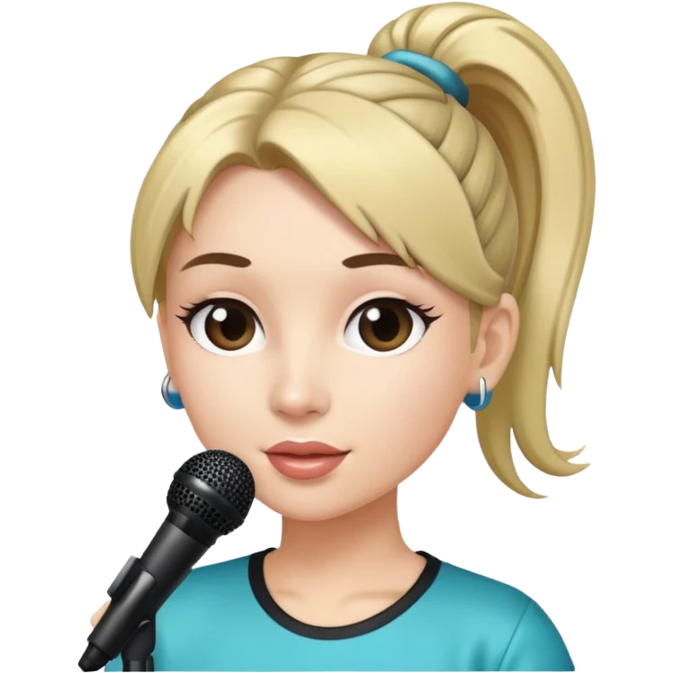 pop star with ponytail and microphone emoji