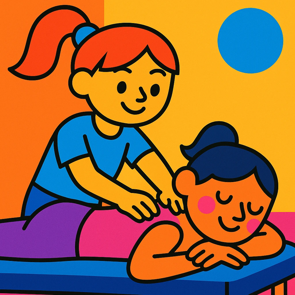 a girl giving a back massage, vibrant playful style emoji