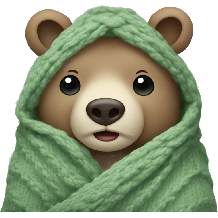 Cute Bear in cozy knitted Sage green blanket emoji