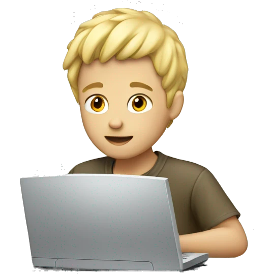 blond boy working on computer emoji