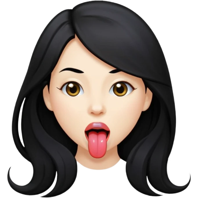 femme longs cheveux noire peau claire qui en tirant la langue emoji