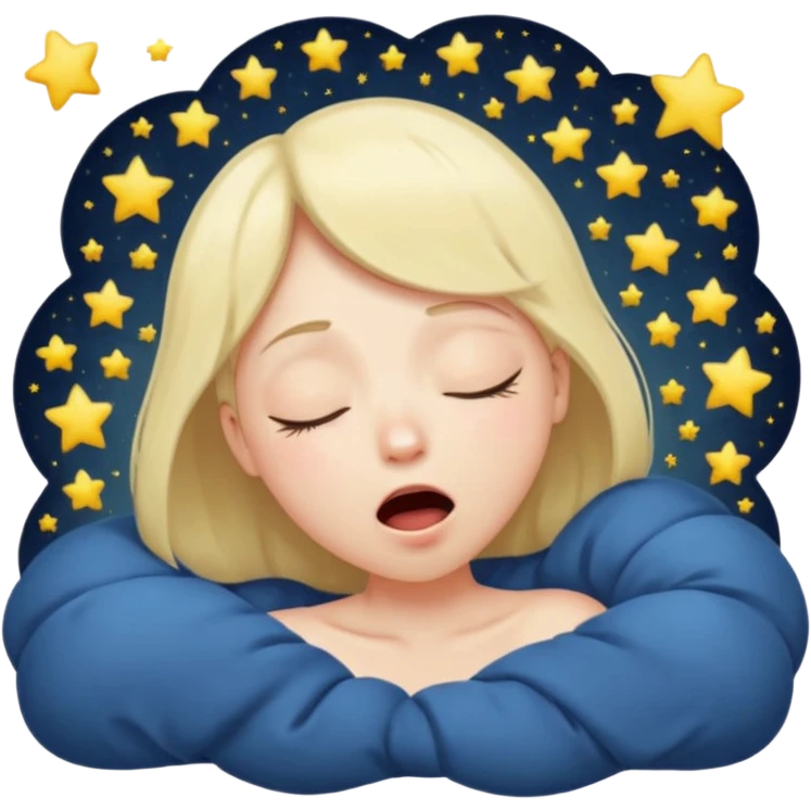 Emotion: sleepy, half-closed glowing eyes, tiny yawn, floating stars
 emoji