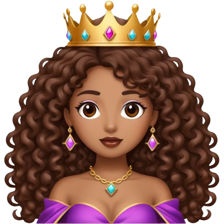Brown girl diva long curly hair with crown emoji