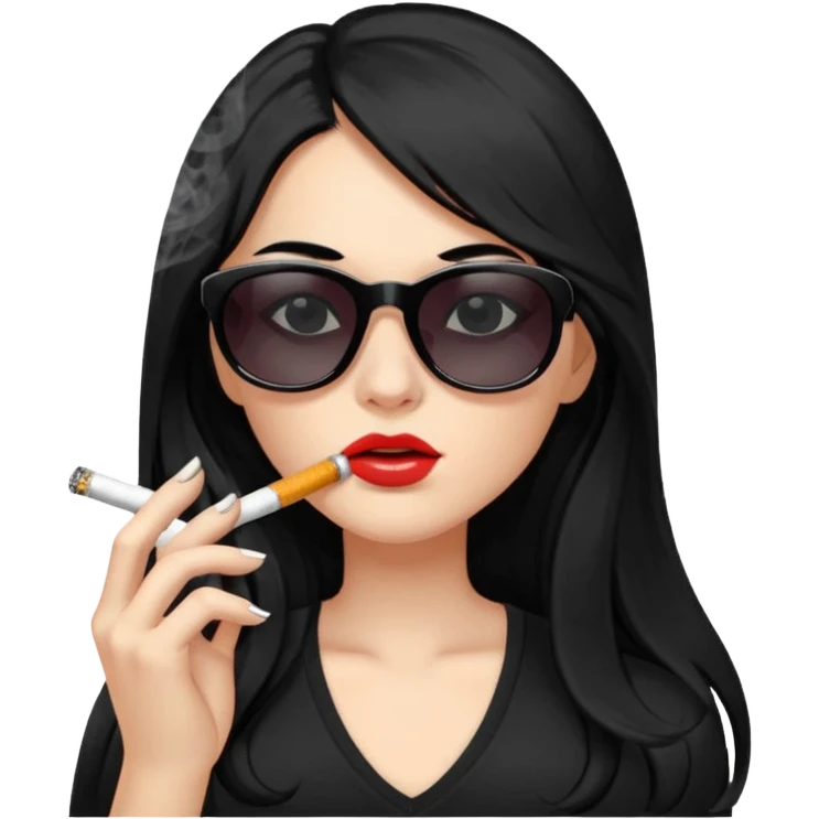 Girl with long black hair smoking cigarette and a vape sunglasses hungover  emoji