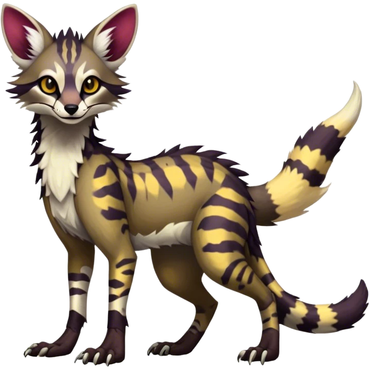 Feral Rare Fantasy dark vibrant warm-colored Vernid-Sergal-Genet-species by LiLaiRa, random markings, tufted ears, full body, 4 legs emoji