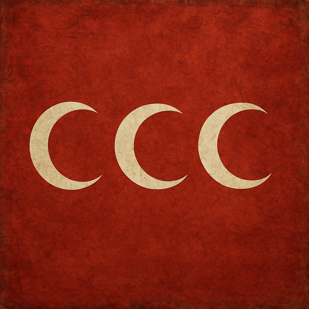 Ottoman Empire flag with three white crescents on red background, old Ottoman flag style, detailed and realistic emoji