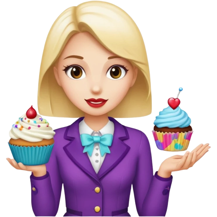 make a elegant girl with a ticket in her hand that says 10 precent off, and in the other had put a cupcake emoji