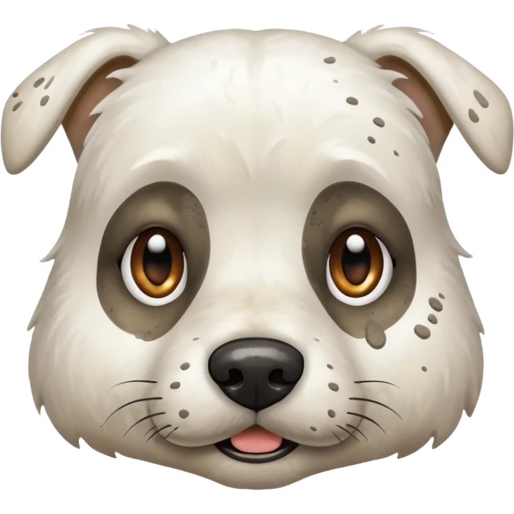 very muddy and dirty white dog face that doesnt look like pattern emoji