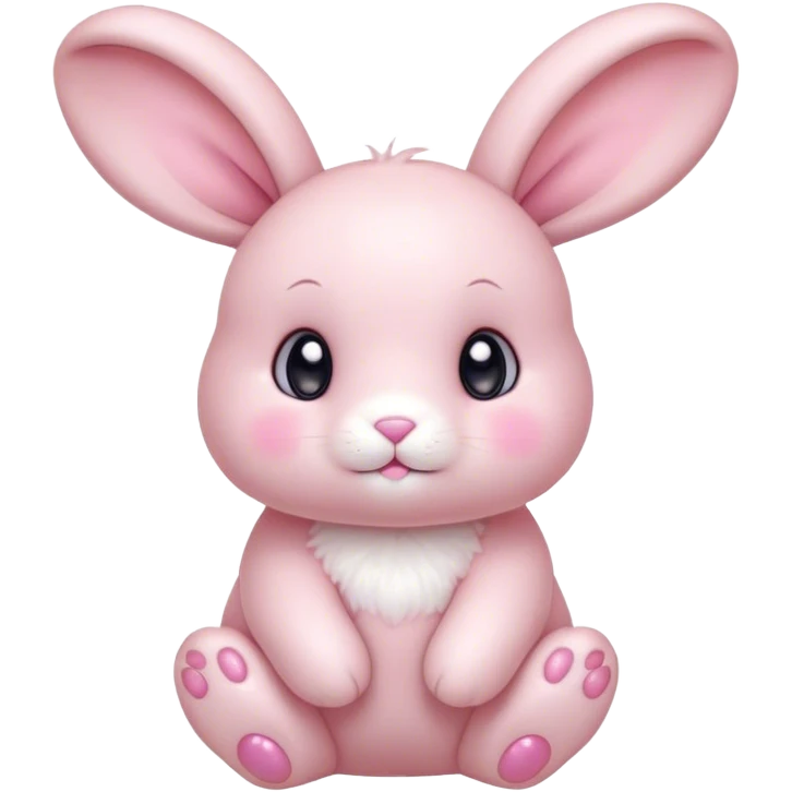 Cinematic adorable pastel pink bunny, chubby cheeks, tiny paws, sparkling round eyes, soft fur with a gentle glow, slightly tilted head, wearing a tiny bow, irresistibly cute and heartwarming. emoji