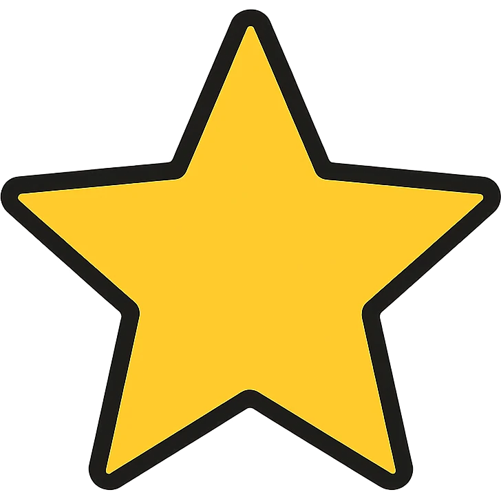 yellow star icon with bold black outline, modern color icon style emoji