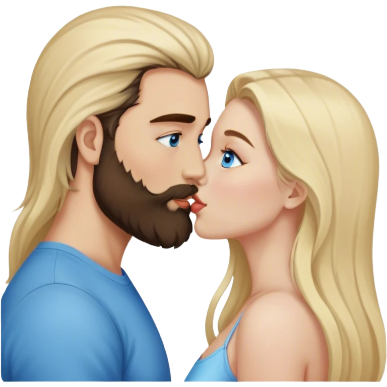  long blonde hair pale blue eyes kissing seperate man dark brown hair man with beard sfw emoji