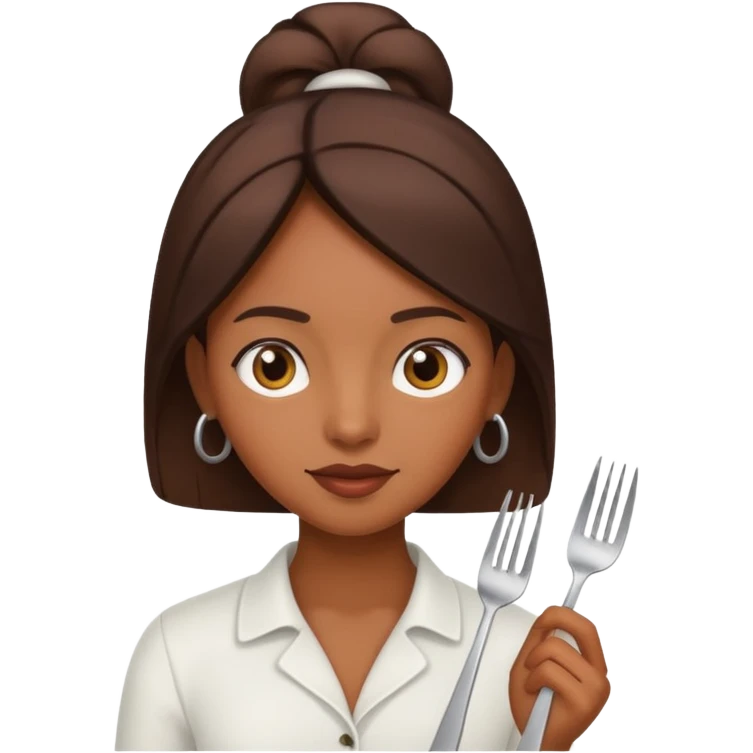 Brown skin girl holding a fork emoji
