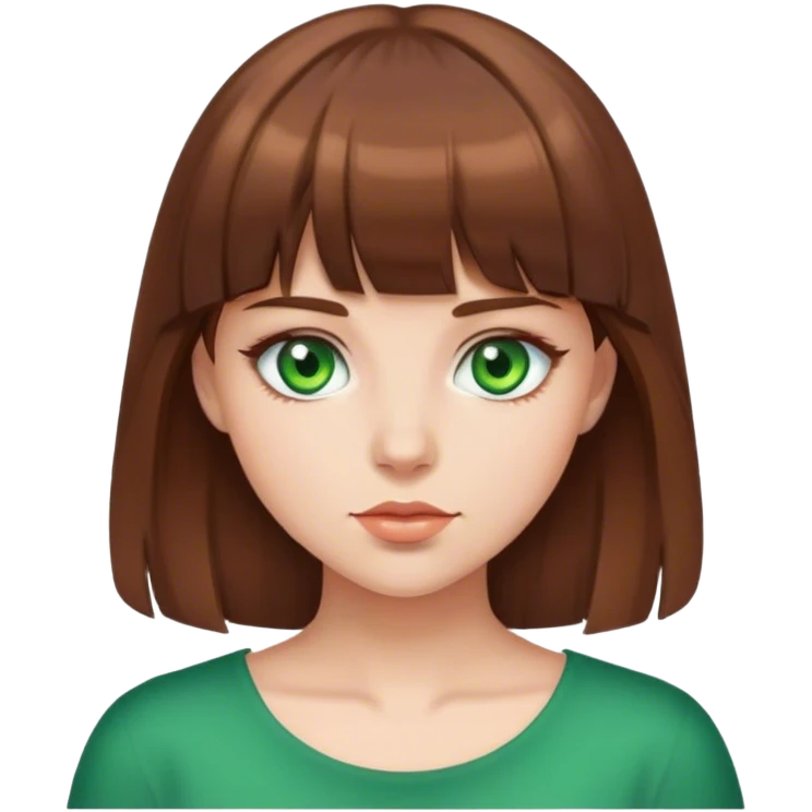Девушка с коричневыми волосами и челкой и зелеными глазами emoji
