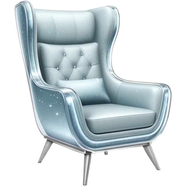 smartphone at an angle showing a clear, detailed armchair on the screen, product page layout, with sparkle effect on the left side emoji