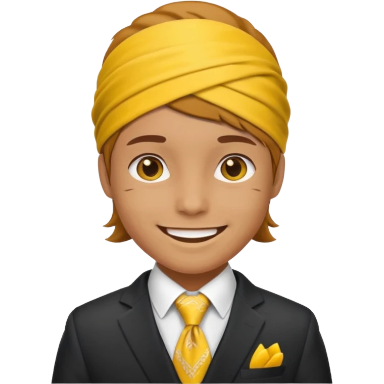 Character wearing yellow bandana and a suit emoji