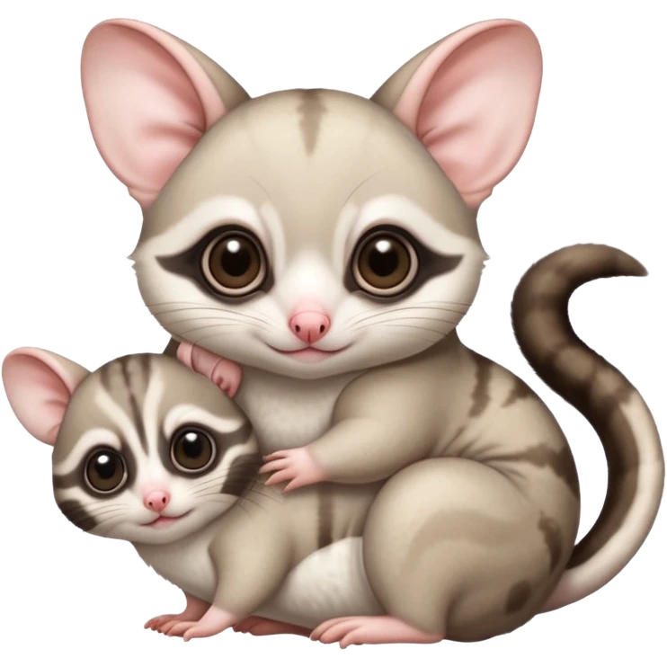 Fat and cute Japanese sugar glider  white. A mom anda a baby one very fat and cute emoji