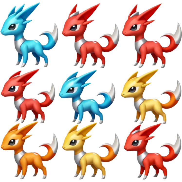 Shiny Colorful Meloetta-Latias-Koraidon-Peppercat-Wargreymon-Protogen-Pokémon-Digimon-Fakémon-fusion-hybrid-creature emoji