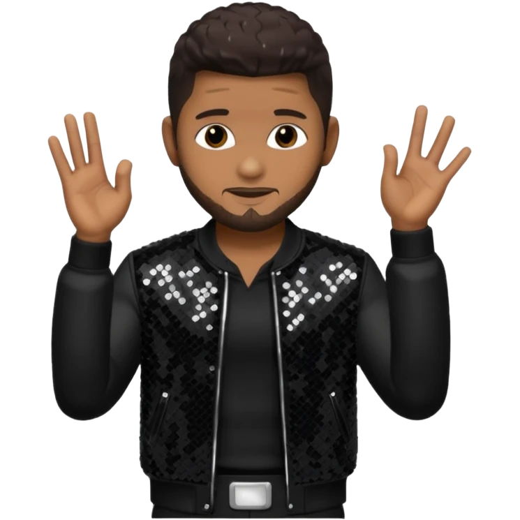 Usher with dark brown hair, black sequin tour outfit  emoji
