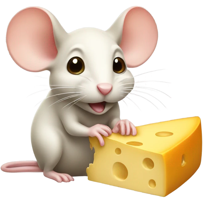 Tiny mouse eating a big cheese in one bite emoji