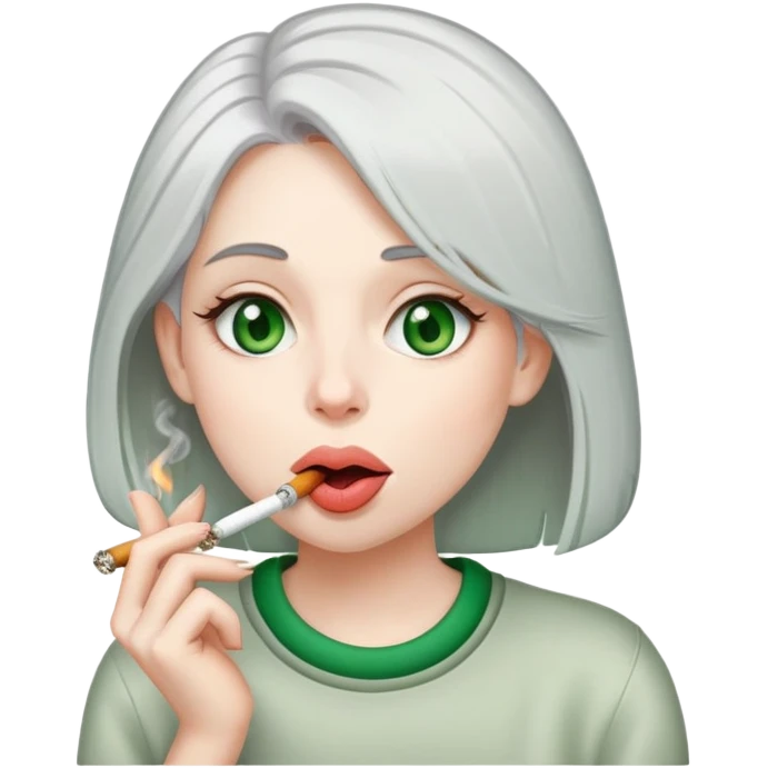 Girl with grey hair, green eyes, with her tongue out in the left side of the mouth and a ciggarete in the right side emoji