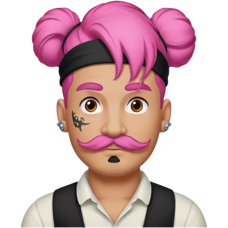 single big bun pink hair man and mustache and face tattoos very heavy and headband emoji