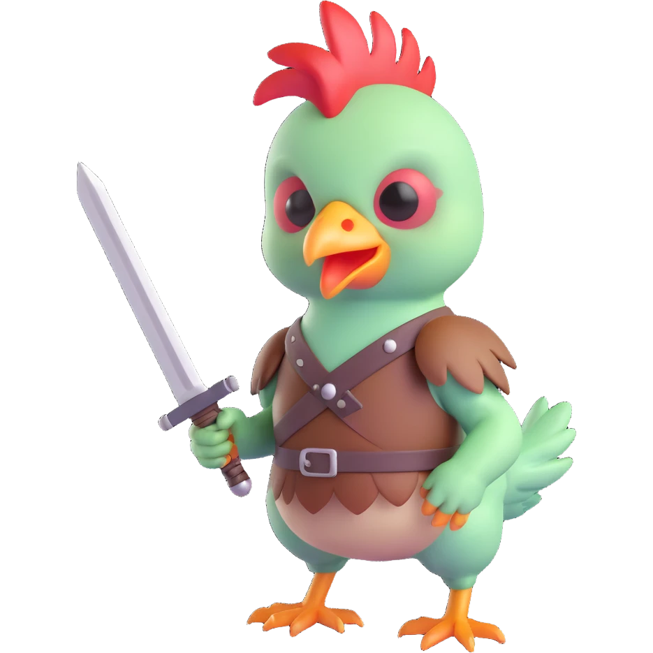 chicken jockey baby zombie holding a tiny sword realistic feathers textures action scene emoji